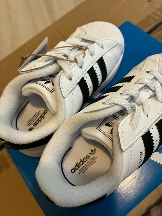 Adidas Kids' White & Black Superstar Sneakers with Side Strap - Picture 3 of 10
